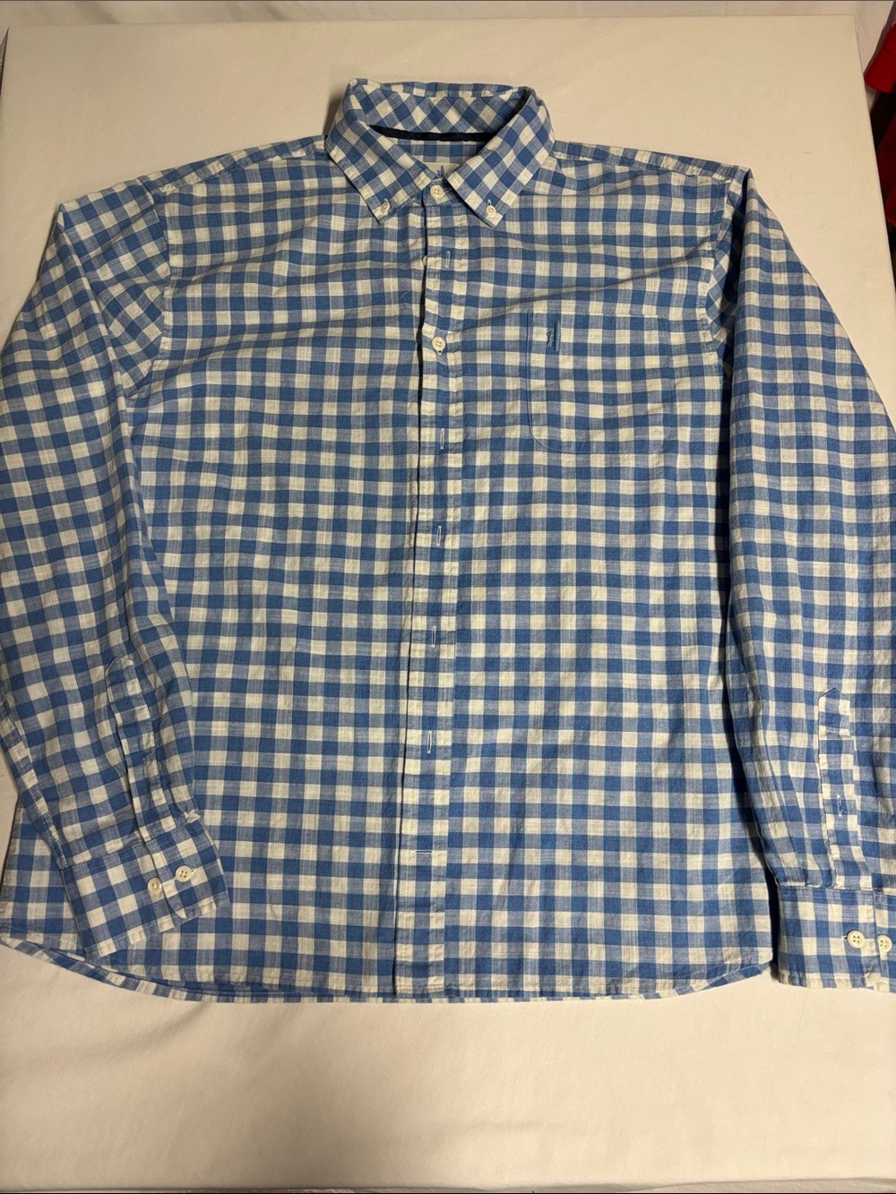 Johnnie-O Hangin’ Out Men’s Large Blue White Gingham 100% Cotton Button Down